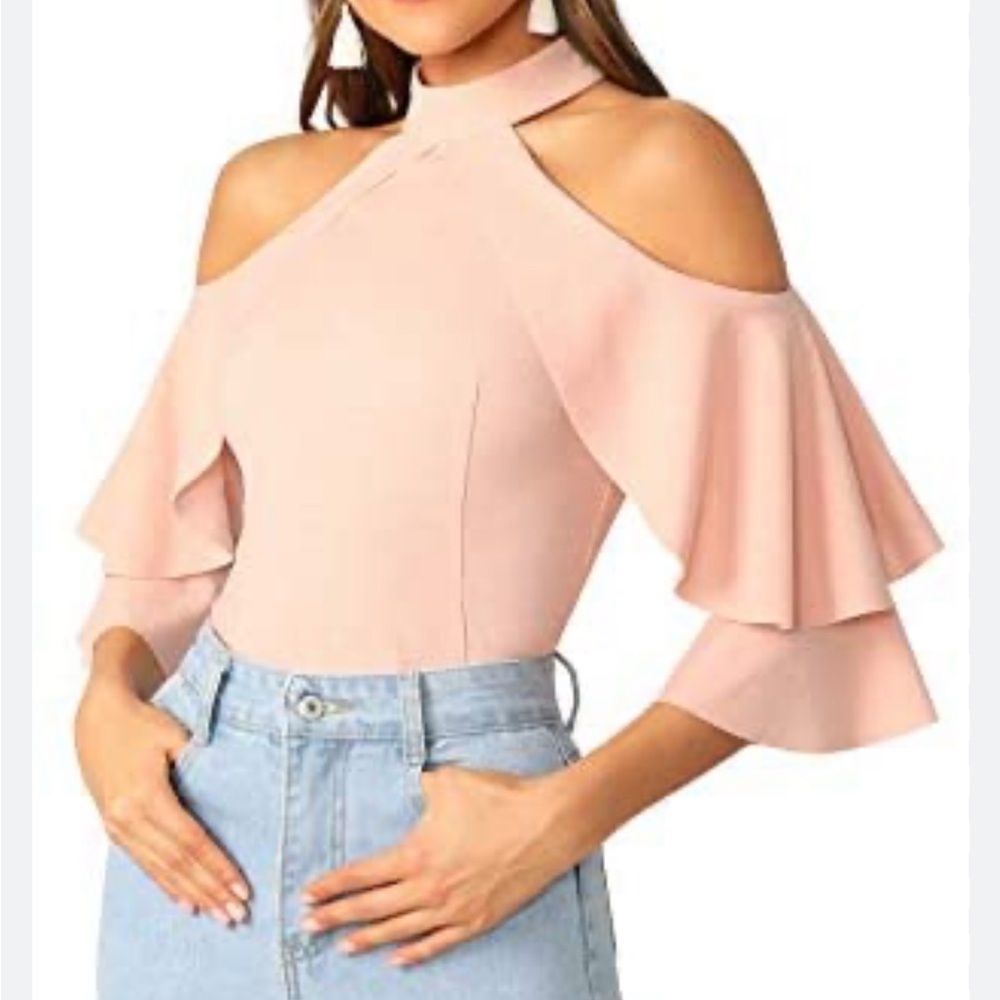 Women's Cold Shoulder Top with Bell Sleeves L